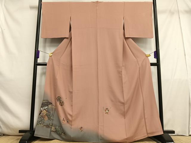 平和屋着物■訪問着　刺繍　人物花鼓文　暈し染め　金彩　正絹　逸品　AABE3340oa