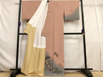 平和屋着物■訪問着　刺繍　人物花鼓文　暈し染め　金彩　正絹　逸品　AABE3340oa