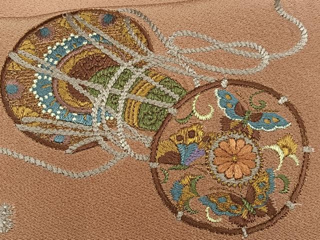平和屋着物■訪問着　刺繍　人物花鼓文　暈し染め　金彩　正絹　逸品　AABE3340oa