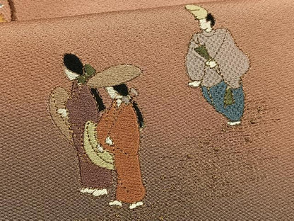 平和屋着物■訪問着　刺繍　人物花鼓文　暈し染め　金彩　正絹　逸品　AABE3340oa