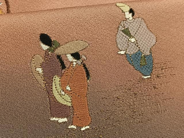 平和屋着物■訪問着　刺繍　人物花鼓文　暈し染め　金彩　正絹　逸品　AABE3340oa