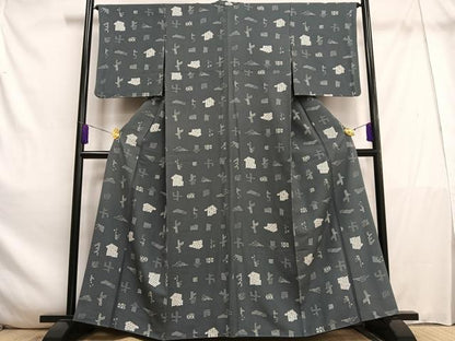 平和屋着物■上質な小紋　幾何学花文　正絹　逸品　AABE3344oa