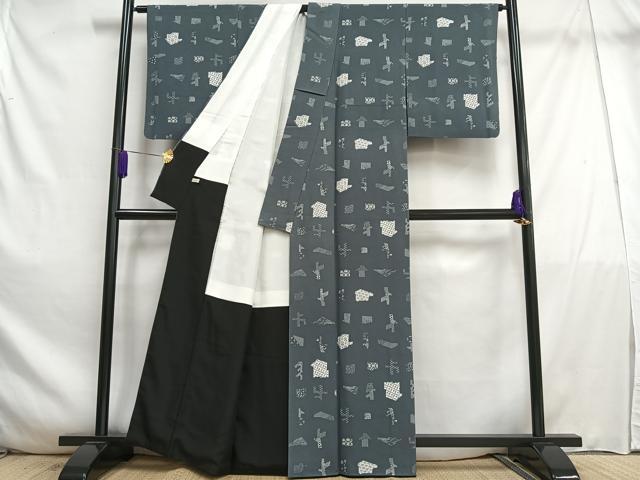 平和屋着物■上質な小紋　幾何学花文　正絹　逸品　AABE3344oa