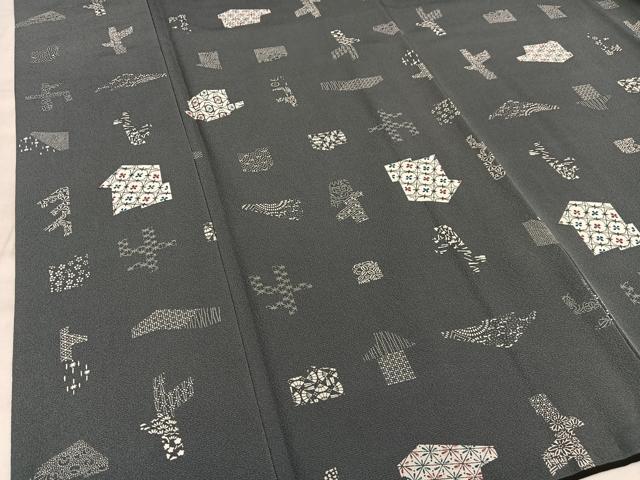 平和屋着物■上質な小紋　幾何学花文　正絹　逸品　AABE3344oa
