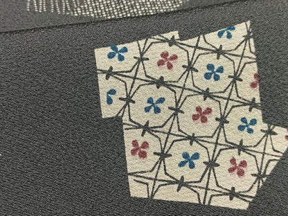 平和屋着物■上質な小紋　幾何学花文　正絹　逸品　AABE3344oa