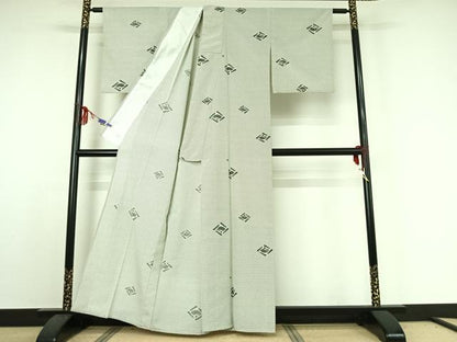 平和屋着物▽小紋 単衣 扇面花文 洗える着物 AABE3361jh