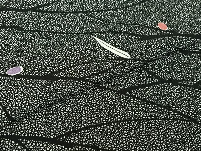 平和屋着物▽小紋 単衣 枝花文 黒地 洗える着物 AABE3362jh