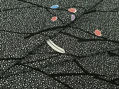 平和屋着物▽小紋 単衣 枝花文 黒地 洗える着物 AABE3362jh