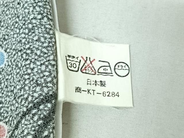 平和屋着物▽小紋 単衣 枝花文 黒地 洗える着物 AABE3362jh