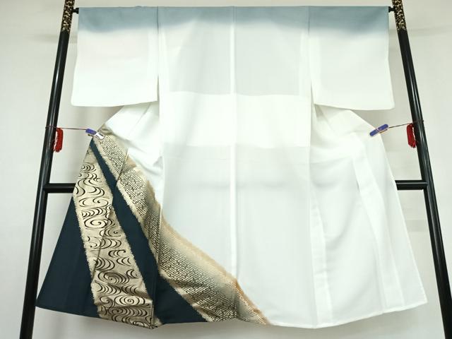 平和屋着物▽男性 訪問着 単衣 流水文 暈し染め 金彩 洗える着物 AABE3365jh