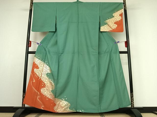 平和屋着物▽訪問着 単衣 流水箔散らし 暈し染め 金彩 洗える着物 AABE3366jh