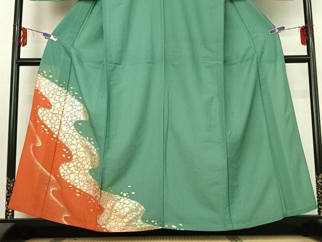 平和屋着物▽訪問着 単衣 流水箔散らし 暈し染め 金彩 洗える着物 AABE3366jh