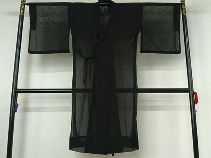 平和屋着物▽道中着　スリーシーズン　春夏秋　塵除け　紗　暗黒色　黒地　ロング丈　洗える着物　AABE3367jh