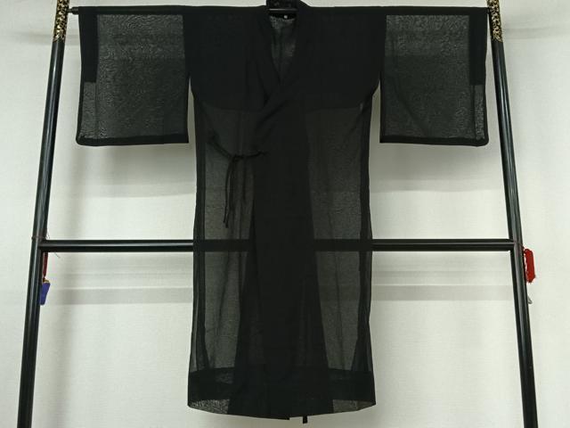 平和屋着物▽道中着　スリーシーズン　春夏秋　塵除け　紗　暗黒色　黒地　ロング丈　洗える着物　AABE3367jh