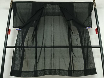 平和屋着物▽道中着　スリーシーズン　春夏秋　塵除け　紗　暗黒色　黒地　ロング丈　洗える着物　AABE3367jh