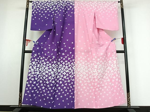 平和屋着物▽訪問着　単衣　片身替わり　舞桜文　洗える着物　AABE3368jh 平和屋着物▽訪問着 単衣 片身替わり 舞桜文 洗える着物