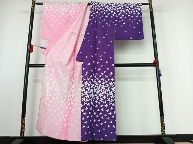 平和屋着物▽訪問着　単衣　片身替わり　舞桜文　洗える着物　AABE3368jh 平和屋着物▽訪問着 単衣 片身替わり 舞桜文 洗える着物
