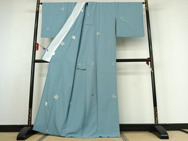 平和屋着物▽小紋 単衣 総刺繍 舞葉文 洗える着物 AABE3370jh