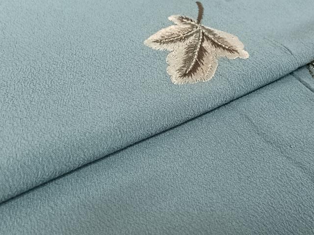 平和屋着物▽小紋 単衣 総刺繍 舞葉文 洗える着物 AABE3370jh