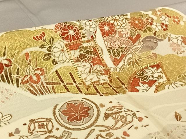 平和屋着物▽訪問着 単衣 駒刺繍 雪輪吉祥花文 桜鼠色地 金彩 正絹 逸品 AABE3372jh