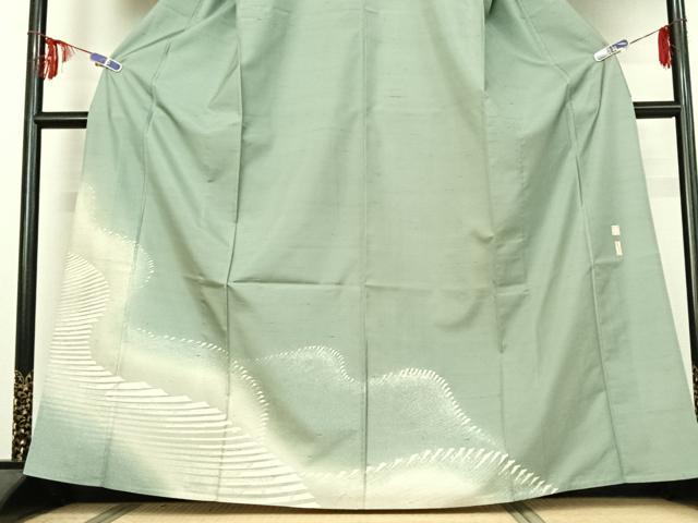 平和屋着物▽石川県指定無形文化財 牛首紬 白山工房 手織り 訪問着 単衣 作家物 紬地 流水文 正絹 逸品 AABE3373jh