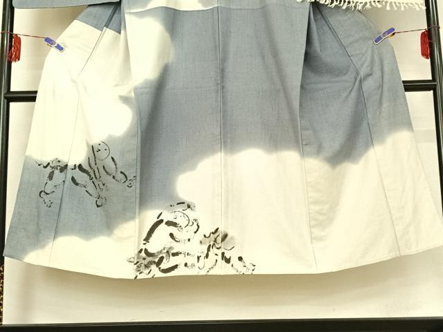 平和屋着物▽京の名門 友禅 染の北川 男性 結城紬 単衣 人物文 はたおり娘 暈し染め 証紙付き キングサイズ 正絹 逸品 AABE3374jh
