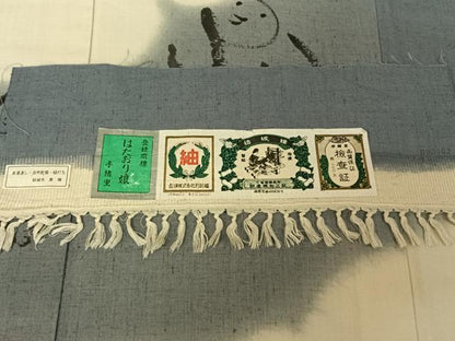 平和屋着物▽京の名門 友禅 染の北川 男性 結城紬 単衣 人物文 はたおり娘 暈し染め 証紙付き キングサイズ 正絹 逸品 AABE3374jh