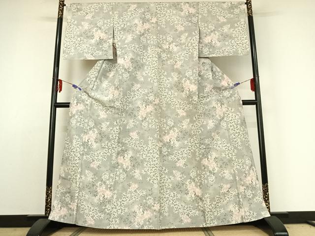 平和屋着物▽本場大島紬 白大島 単衣 草花文 正絹 逸品 AABE3377jh