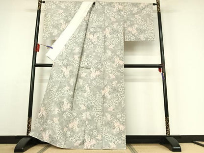 平和屋着物▽本場大島紬 白大島 単衣 草花文 正絹 逸品 AABE3377jh