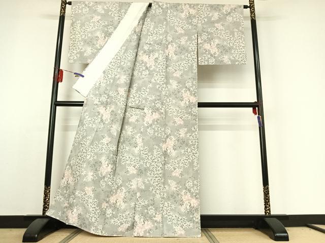 平和屋着物▽本場大島紬 白大島 単衣 草花文 正絹 逸品 AABE3377jh