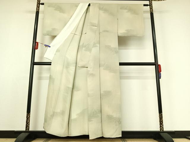 平和屋着物▽上質な小紋 単衣 草花文 暈し染め 正絹 逸品 AABE3378jh