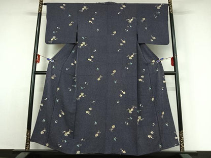 平和屋着物▽上質な小紋 単衣 草花文 兎 正絹 逸品 AABE3379jh