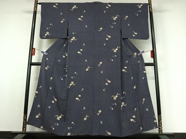 平和屋着物▽上質な小紋 単衣 草花文 兎 正絹 逸品 AABE3379jh