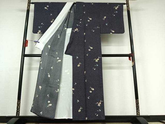 平和屋着物▽上質な小紋 単衣 草花文 兎 正絹 逸品 AABE3379jh