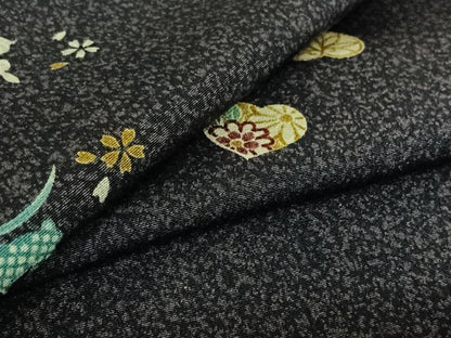 平和屋着物▽上質な小紋 単衣 草花文 兎 正絹 逸品 AABE3379jh