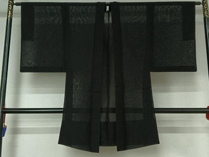 平和屋着物▽男性 黒紋付 スリーシーズン 春夏秋 塵除け 暗黒色 正絹 逸品 AABE3380jh