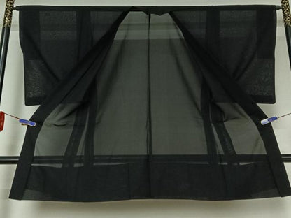 平和屋着物▽男性 黒紋付 スリーシーズン 春夏秋 塵除け 暗黒色 正絹 逸品 AABE3380jh