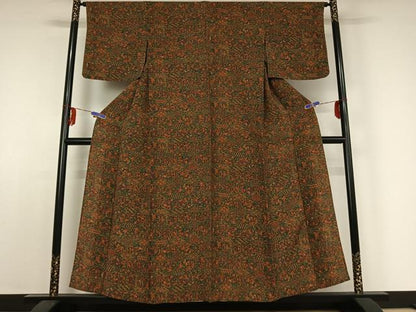 平和屋着物▽上質な小紋 単衣 亀甲花文 鬼しぼ縮緬 正絹 逸品 AABE3385jh