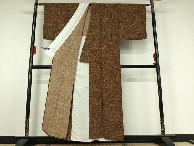 平和屋着物▽上質な小紋 単衣 亀甲花文 鬼しぼ縮緬 正絹 逸品 AABE3385jh