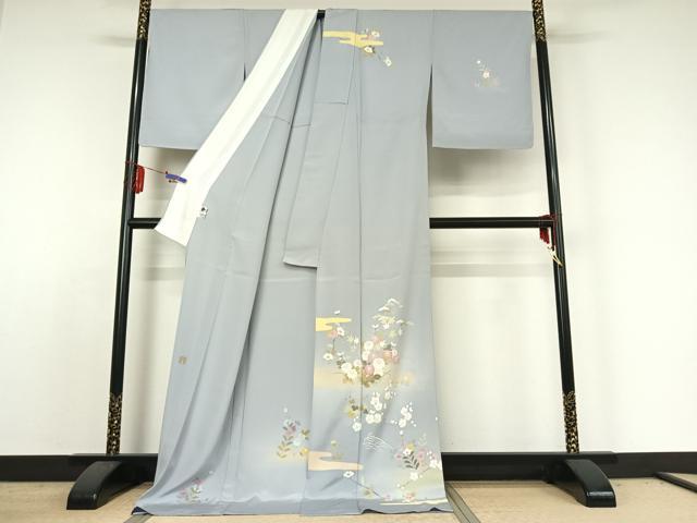 平和屋着物▽訪問着 単衣 作家物 流水花文 暈し染め 反端付き ロング丈 正絹 逸品 AABE3386jh