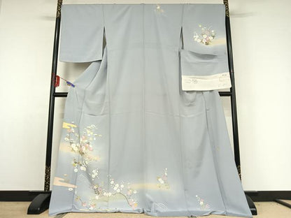 平和屋着物▽訪問着 単衣 作家物 流水花文 暈し染め 反端付き ロング丈 正絹 逸品 AABE3386jh
