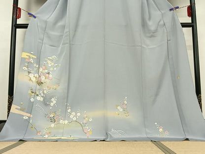 平和屋着物▽訪問着 単衣 作家物 流水花文 暈し染め 反端付き ロング丈 正絹 逸品 AABE3386jh