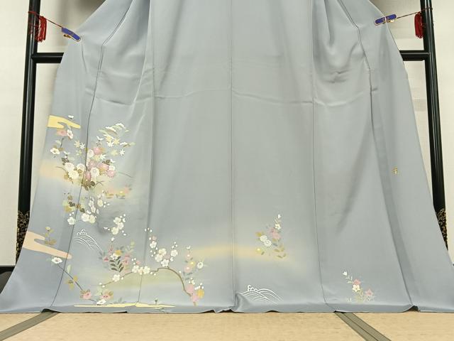 平和屋着物▽訪問着 単衣 作家物 流水花文 暈し染め 反端付き ロング丈 正絹 逸品 AABE3386jh