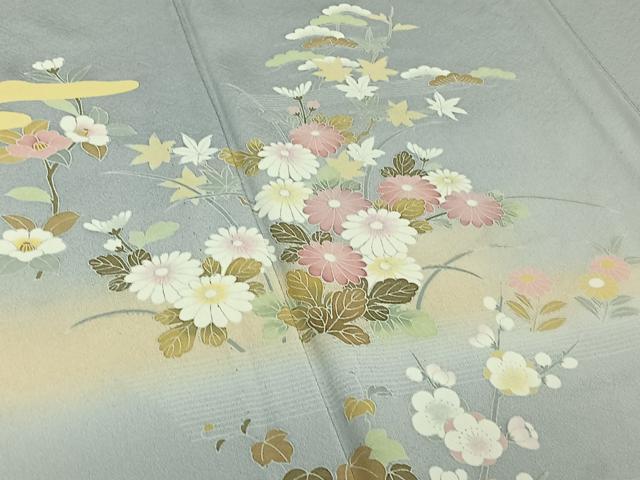 平和屋着物▽訪問着　単衣　作家物　流水花文　暈し染め　反端付き　ロング丈　正絹　逸品　AABE3386jh 平和屋着物▽訪問着 単衣 作家物 流水花文 暈し染め