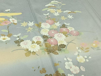 平和屋着物▽訪問着 単衣 作家物 流水花文 暈し染め 反端付き ロング丈 正絹 逸品 AABE3386jh