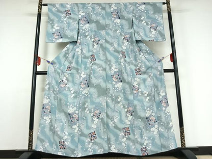 平和屋着物▽上質な小紋 単衣 色紙花文 暈し染め 鬼しぼ縮緬 正絹 逸品 AABE3387jh