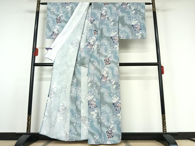 平和屋着物▽上質な小紋 単衣 色紙花文 暈し染め 鬼しぼ縮緬 正絹 逸品 AABE3387jh