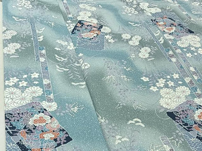 平和屋着物▽上質な小紋 単衣 色紙花文 暈し染め 鬼しぼ縮緬 正絹 逸品 AABE3387jh