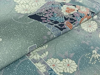 平和屋着物▽上質な小紋 単衣 色紙花文 暈し染め 鬼しぼ縮緬 正絹 逸品 AABE3387jh