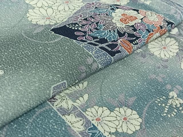 平和屋着物▽上質な小紋 単衣 色紙花文 暈し染め 鬼しぼ縮緬 正絹 逸品 AABE3387jh